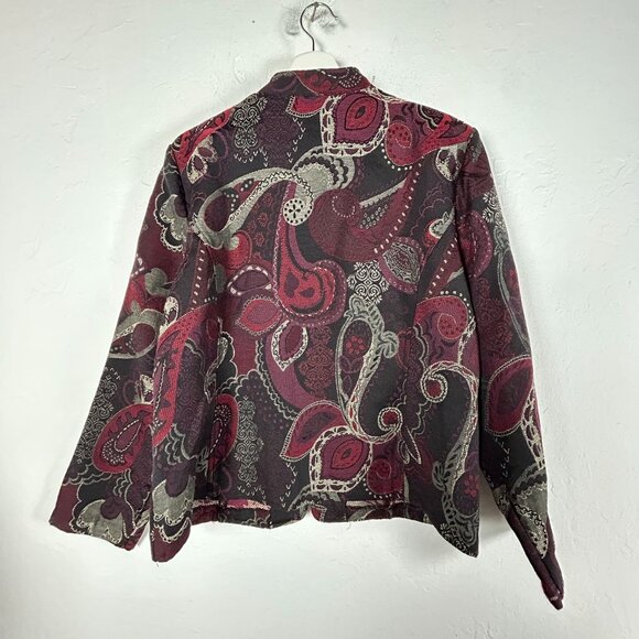 Christopher & Banks Jacquard Floral Tapestry Zip Front Jacket Large Burgundy New - Picture 2 of 8